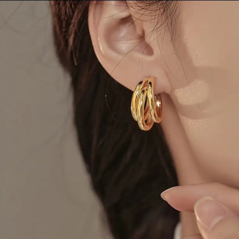 Triple Layer Gold Hoop Earrings